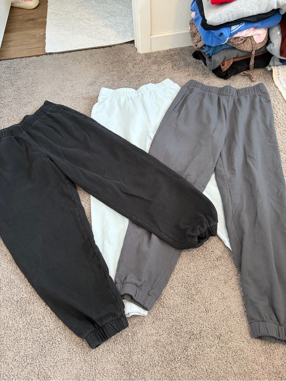 Hollister Light blue, grey and black sweatpants. Worn a few times.